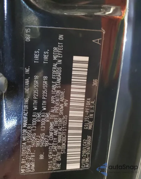 2015 Toyota Sienna Xle from USA, damaged, VIN 5TDDK3DC7FS110535